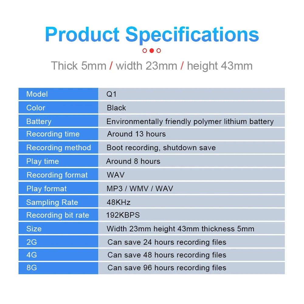 Ultra‑Thin Mini Voice Recorder with Sound Activation-X2 / CHINA / 16 GB