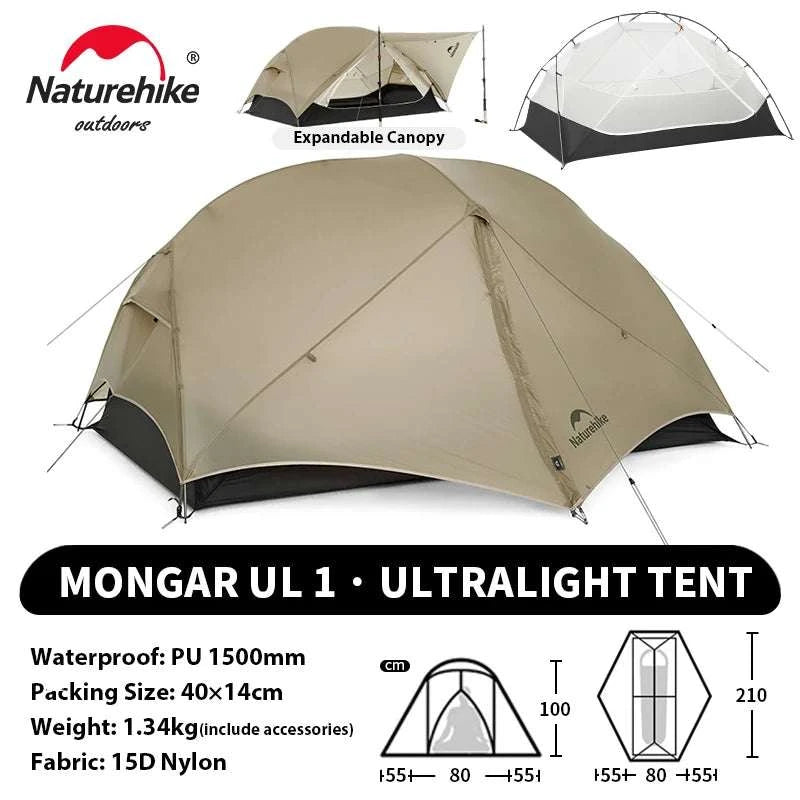 Ultralight 2-Person Waterproof Trekking Tent 20D Nylon 1.8kg-2P - 20D - Gray / brazil