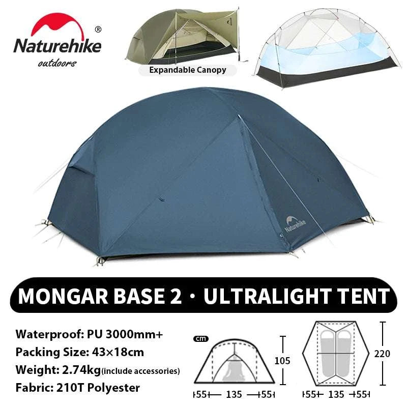Ultralight 2-Person Waterproof Trekking Tent 20D Nylon 1.8kg-2P - 20D - Gray / brazil