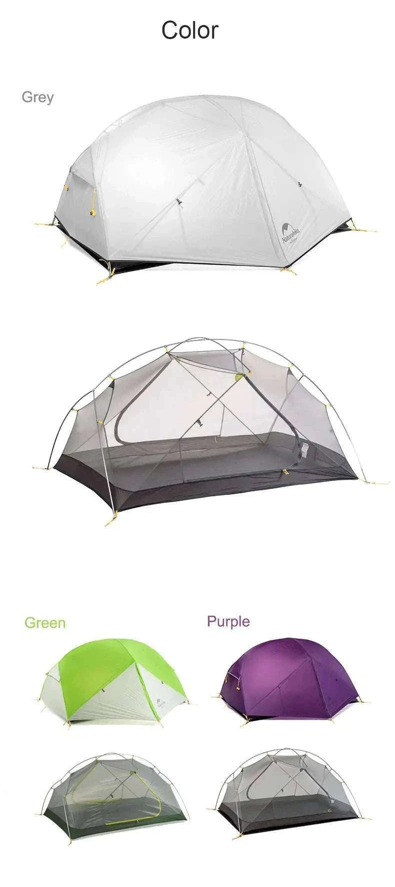 Ultralight 2-Person Waterproof Trekking Tent 20D Nylon 1.8kg-2P - 20D - Gray / brazil