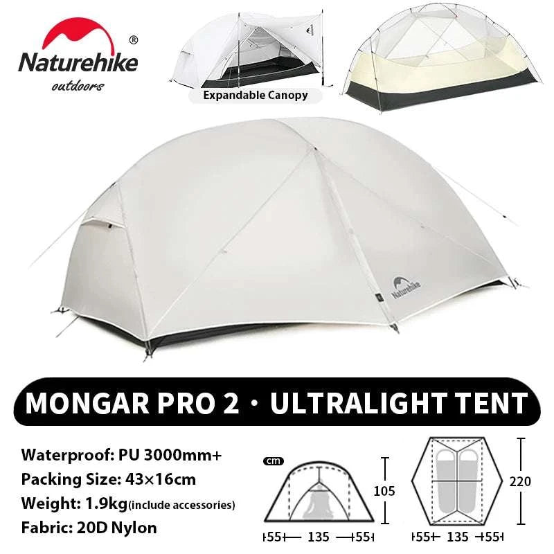 Ultralight 2-Person Waterproof Trekking Tent 20D Nylon 1.8kg-2P - 20D - Gray / brazil