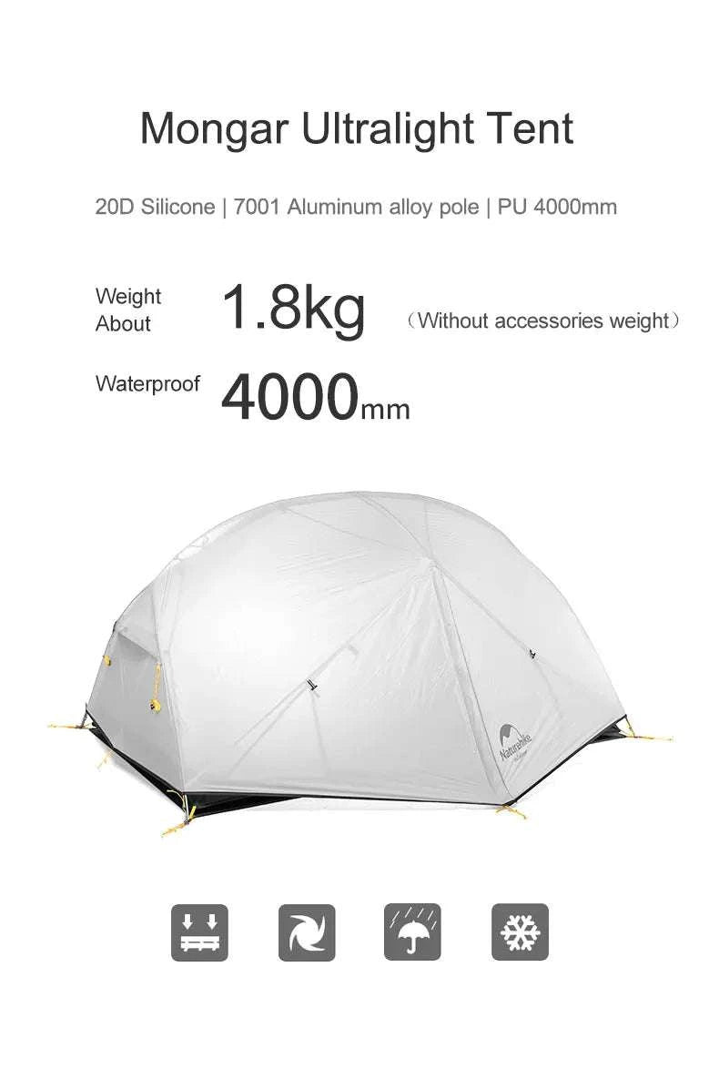 Ultralight 2-Person Waterproof Trekking Tent 20D Nylon 1.8kg-2P - 20D - Gray / brazil
