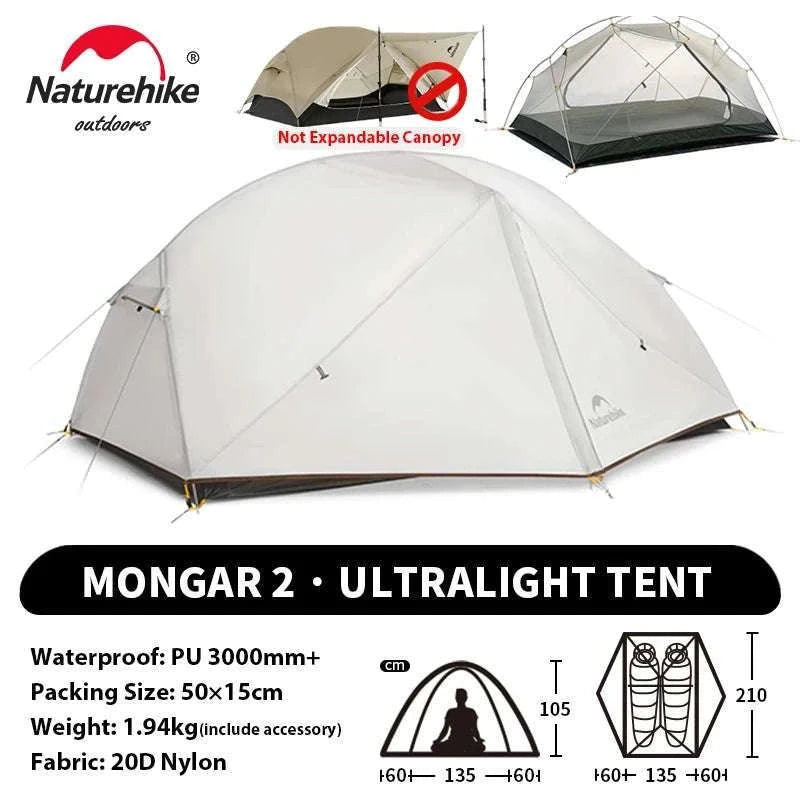 Ultralight 2-Person Waterproof Trekking Tent 20D Nylon 1.8kg-2P - 20D - Gray / brazil