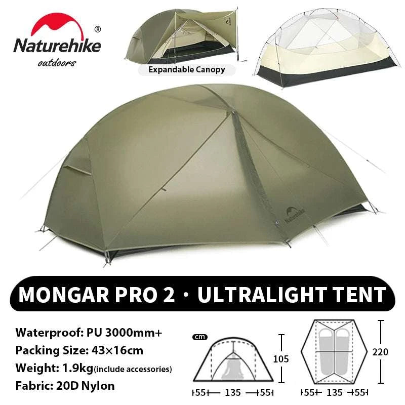 Ultralight 2-Person Waterproof Trekking Tent 20D Nylon 1.8kg-2P - 20D - Gray / brazil