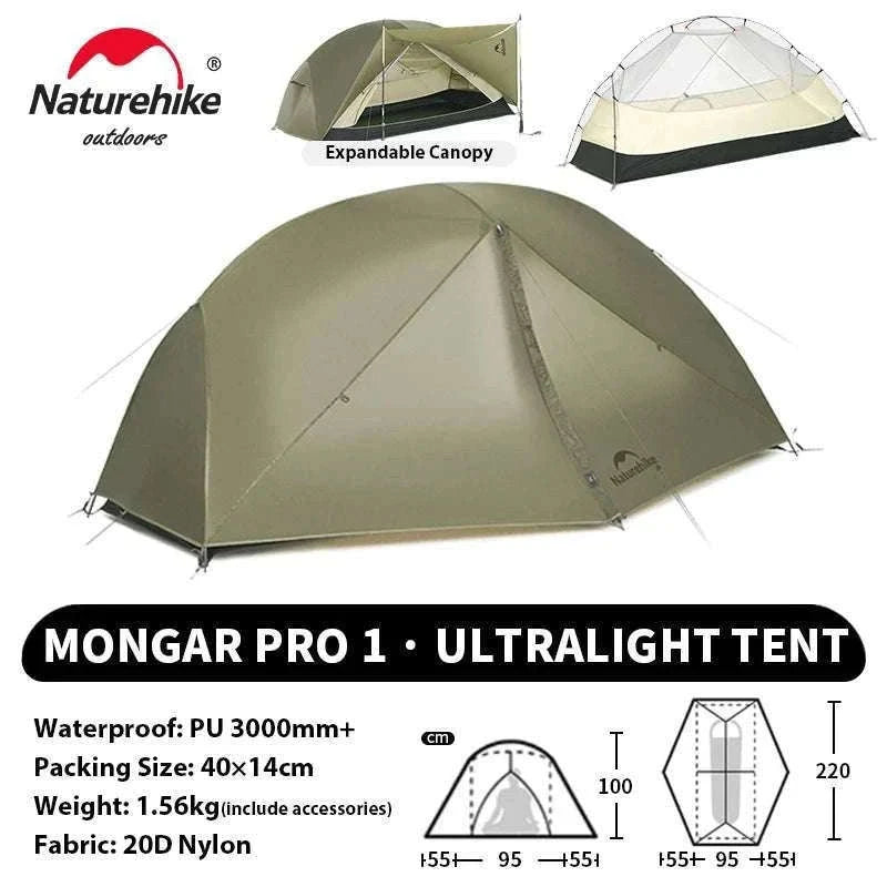 Ultralight 2-Person Waterproof Trekking Tent 20D Nylon 1.8kg-2P - 20D - Gray / brazil