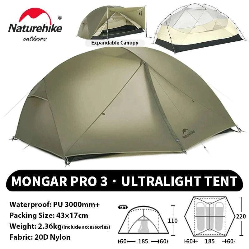 Ultralight 2-Person Waterproof Trekking Tent 20D Nylon 1.8kg-2P - 20D - Gray / brazil
