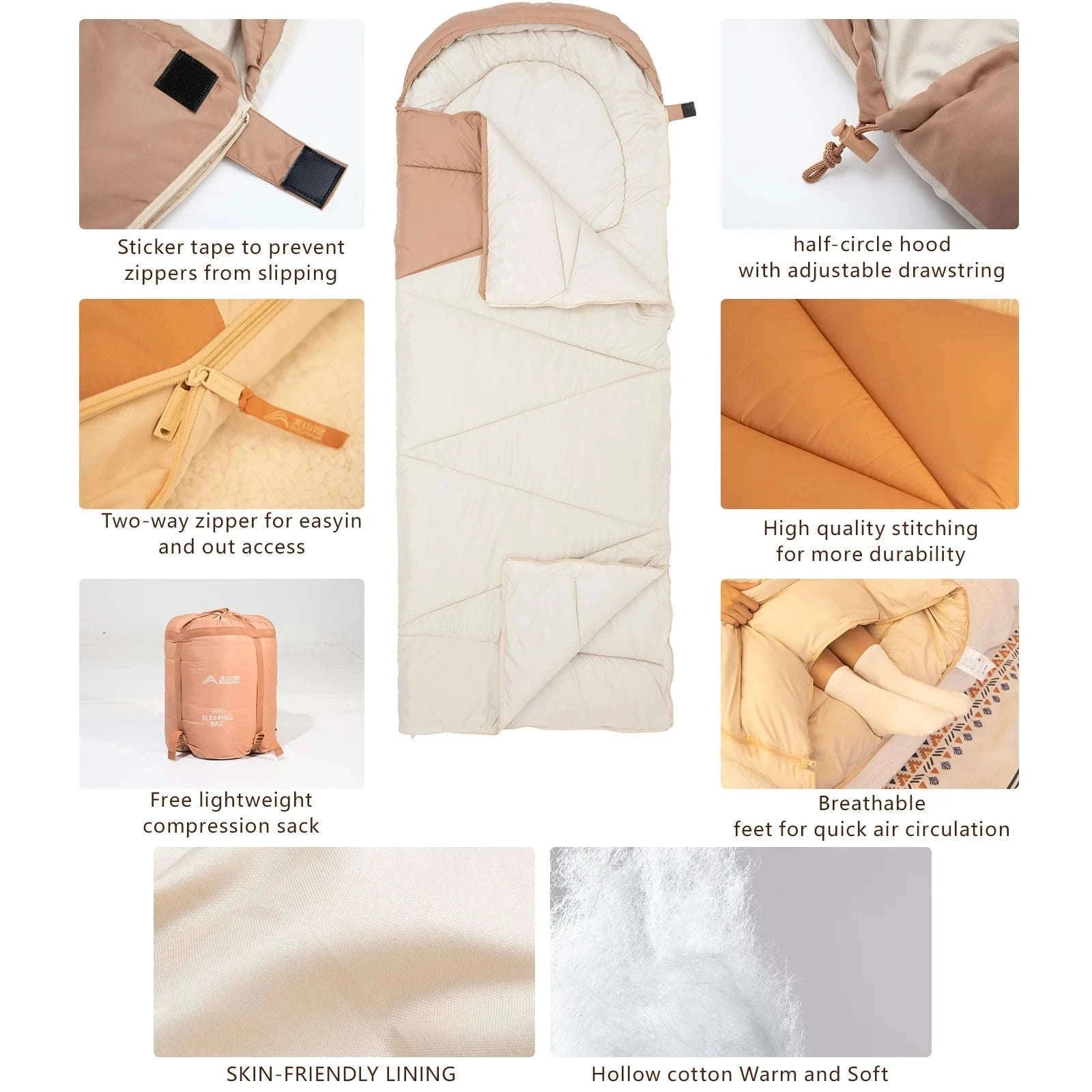 Ultralight 4 Season Camping Sleeping Bag-Orange 1.6kg