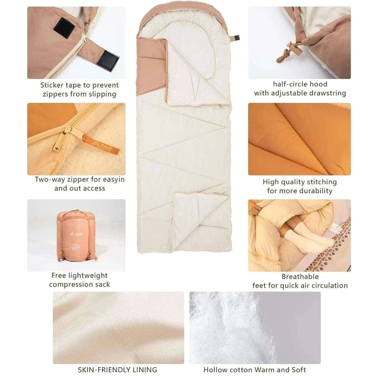 Ultralight 4 Season Camping Sleeping Bag-Orange 1.6kg