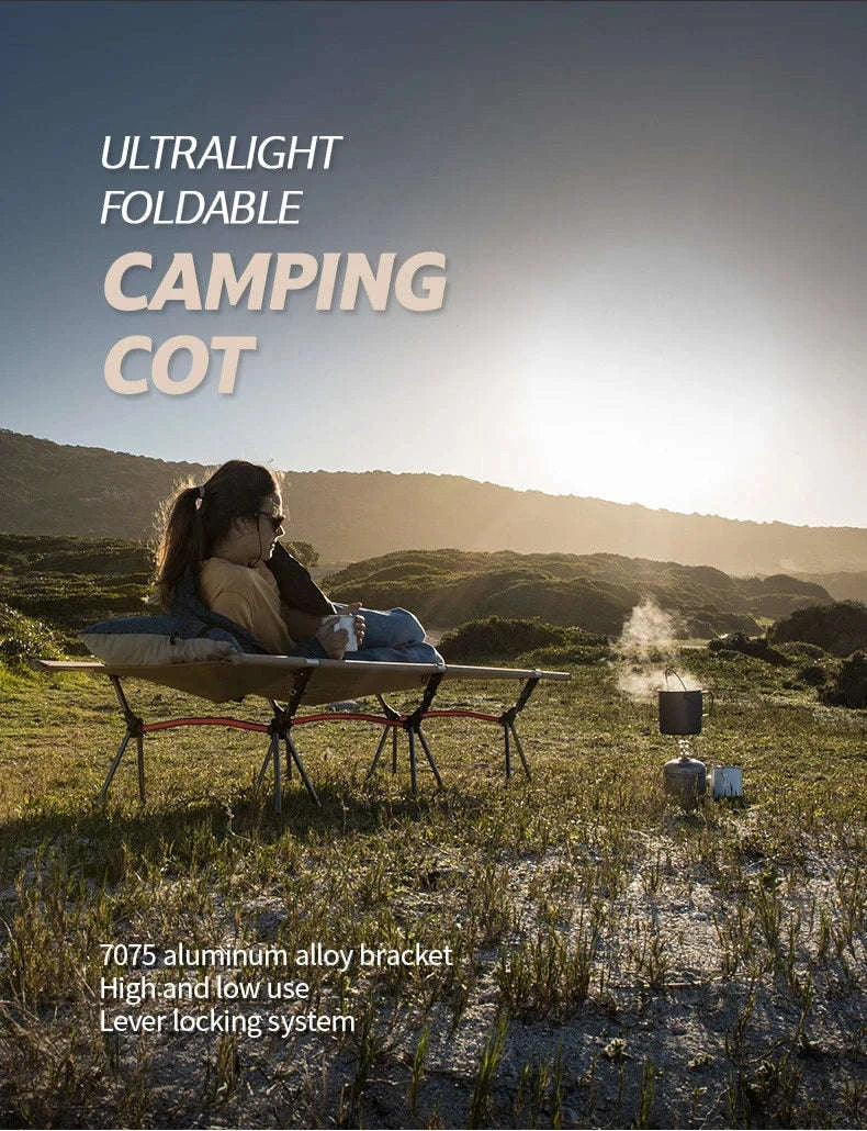 Ultralight Camping Cot Folding Bed for Hiking and Travel-Black