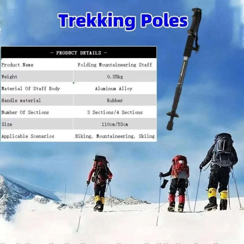 Ultralight Foldable Trekking Poles with Shock Absorption-4 Section Black