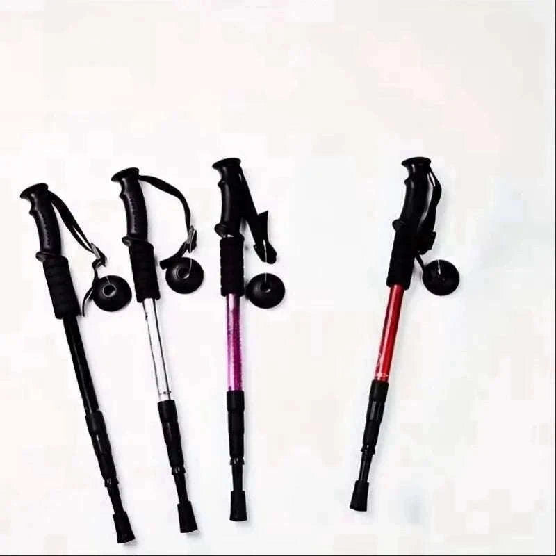 Ultralight Foldable Trekking Poles with Shock Absorption-4 Section Black