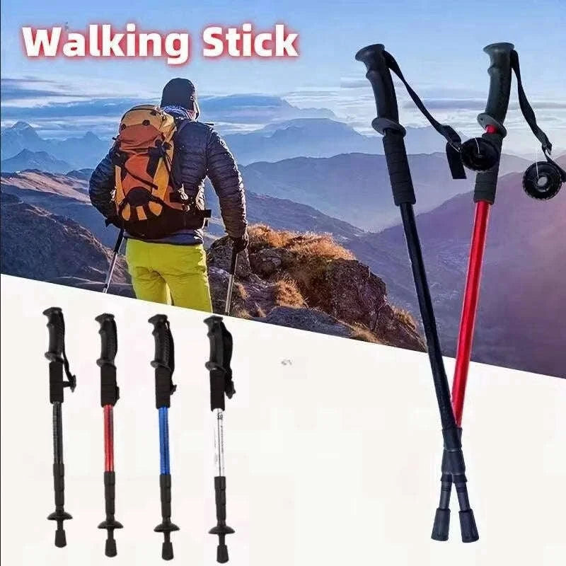 Ultralight Foldable Trekking Poles with Shock Absorption-4 Section Black