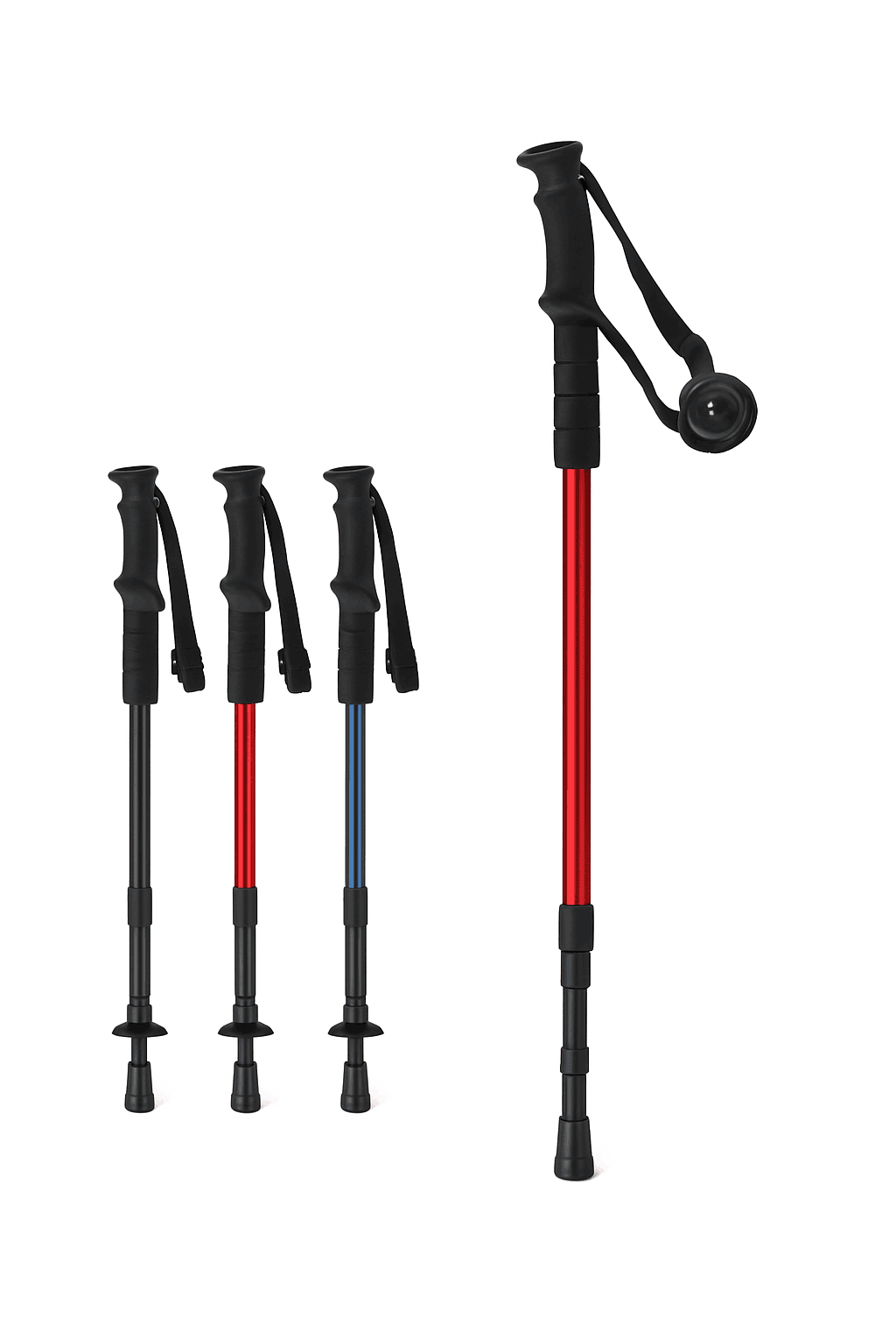 Ultralight Foldable Trekking Poles with Shock Absorption-4 Section Black