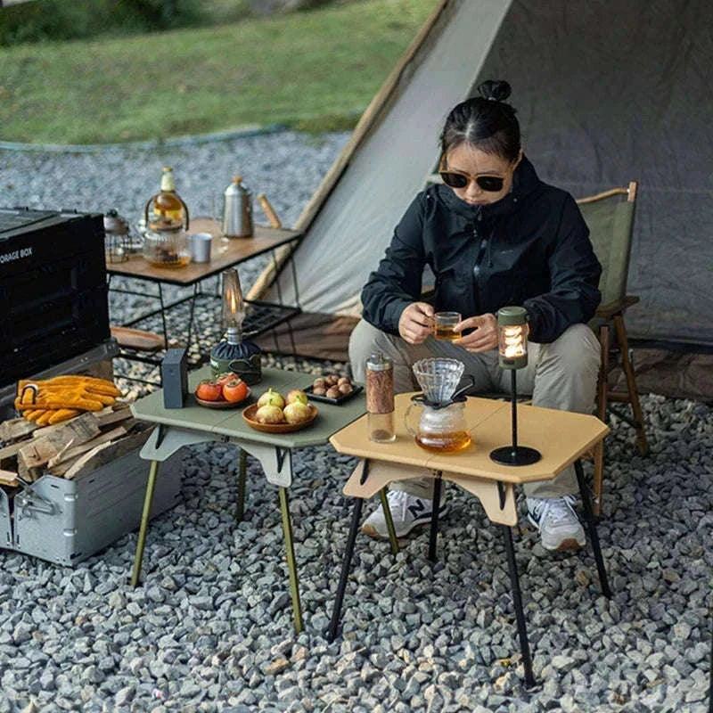 Ultralight Folding Camping Table with Dual Height Settings-Black