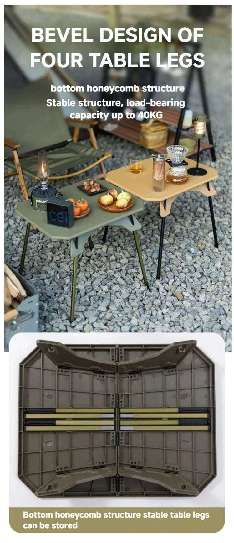 Ultralight Folding Camping Table with Dual Height Settings-Black