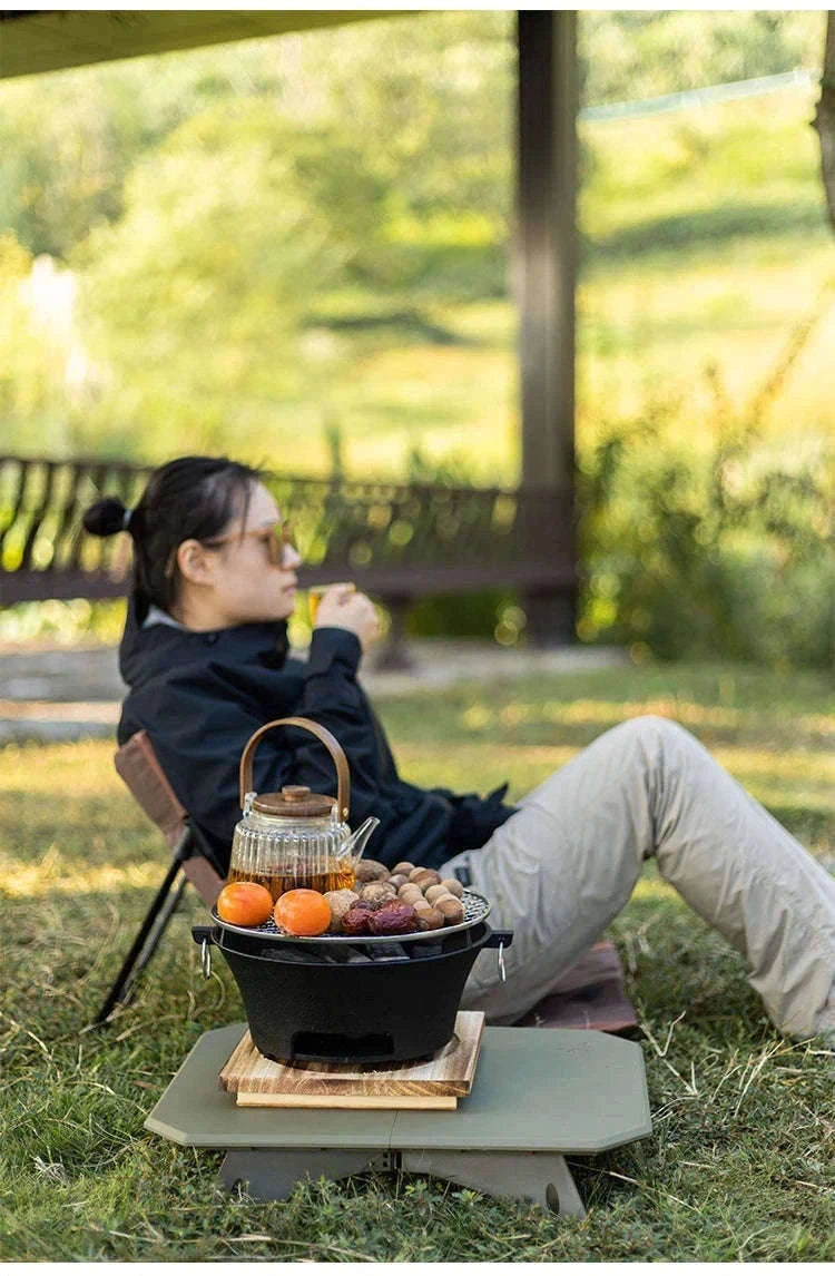 Ultralight Folding Camping Table with Dual Height Settings-Black