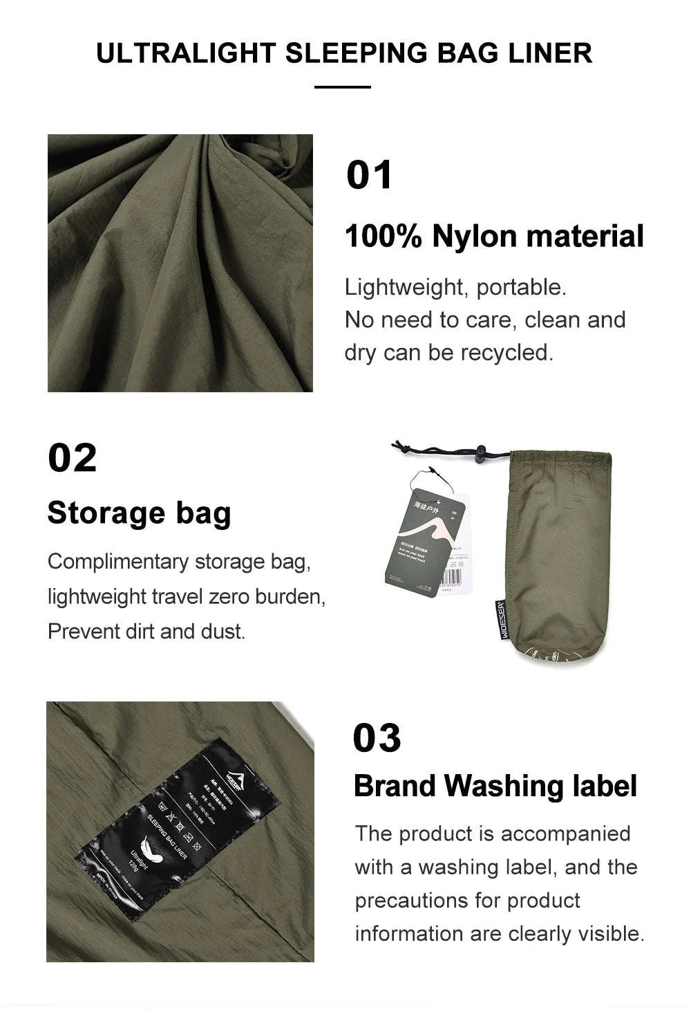 Ultralight Mummy Sleeping Bag Liner for Travel and Camping-GREY