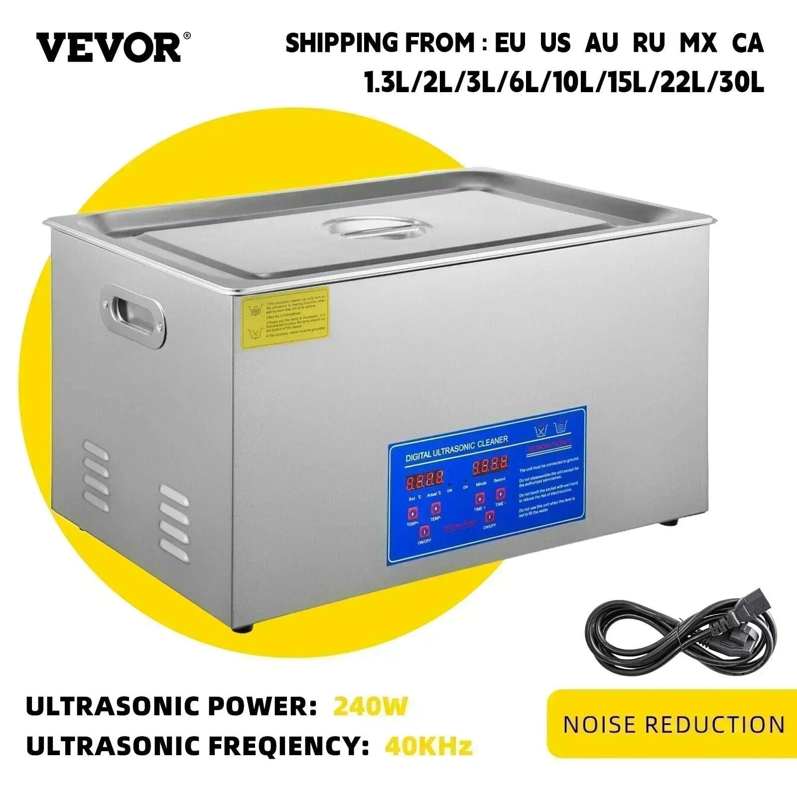 Ultrasonic Cleaner 1.3L–30L 40kHz Deep Cleaning Machine-22L-480W / Russian Federation