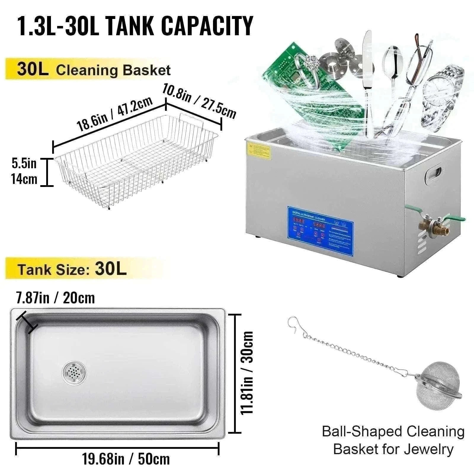 Ultrasonic Cleaner 1.3L–30L with Heat & Digital Timer Control-30L / CZECH REPUBLIC
