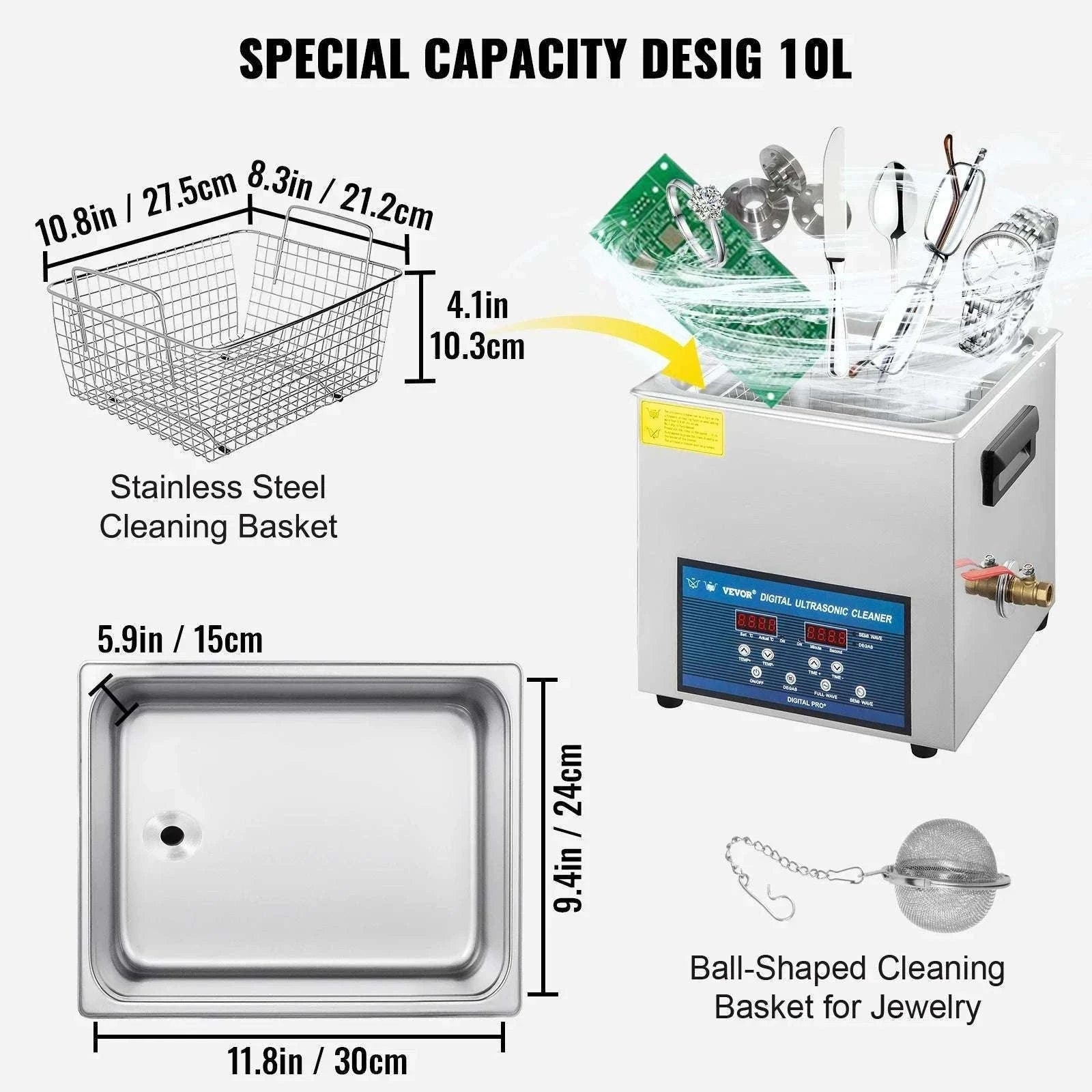 Ultrasonic Cleaner 10L / 30L Dual Frequency 28/40kHz with Heating-30 L Tank / Poland