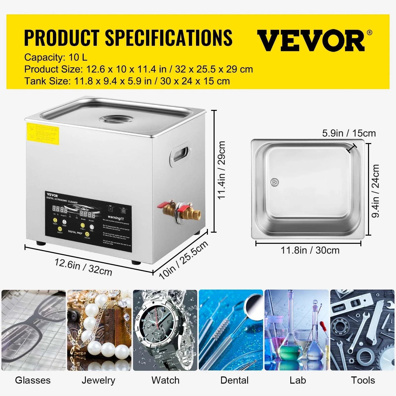Ultrasonic Cleaner 2L–15L 40kHz Deep Cleaning Machine with Heat-2L / Poland