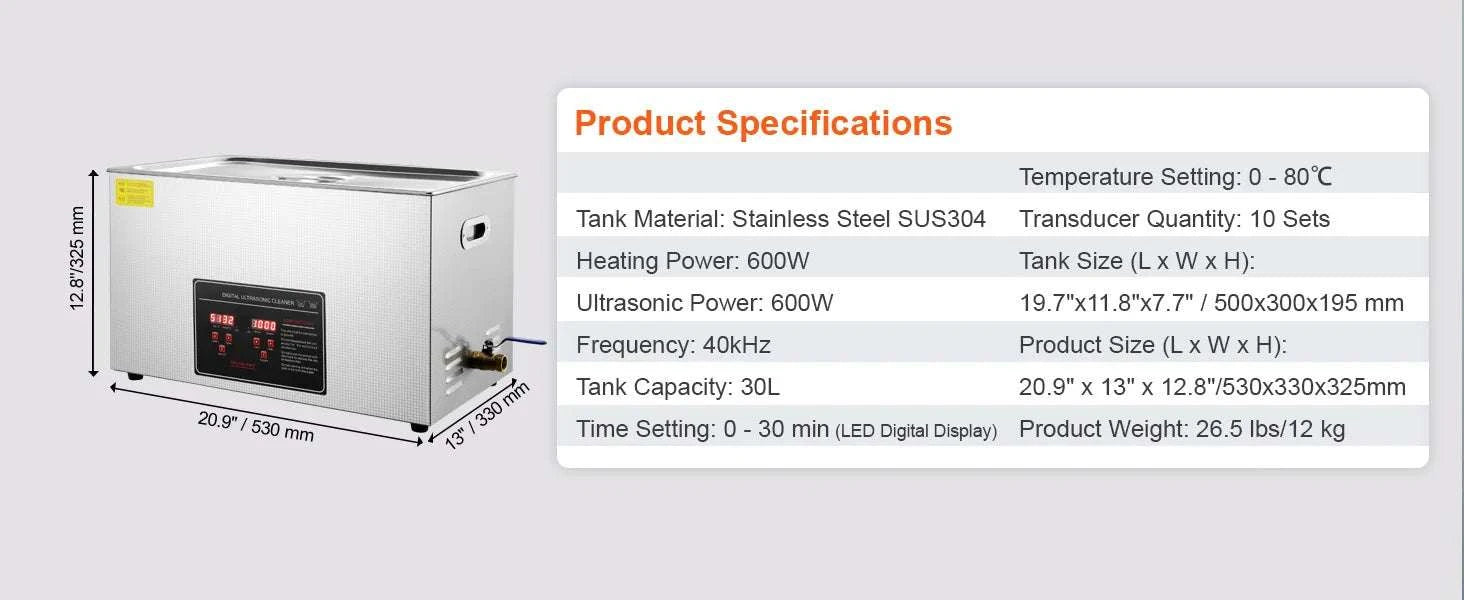 Ultrasonic Cleaner 2L–30L Stainless Steel Deep Cleaning Machine-30L / GERMANY