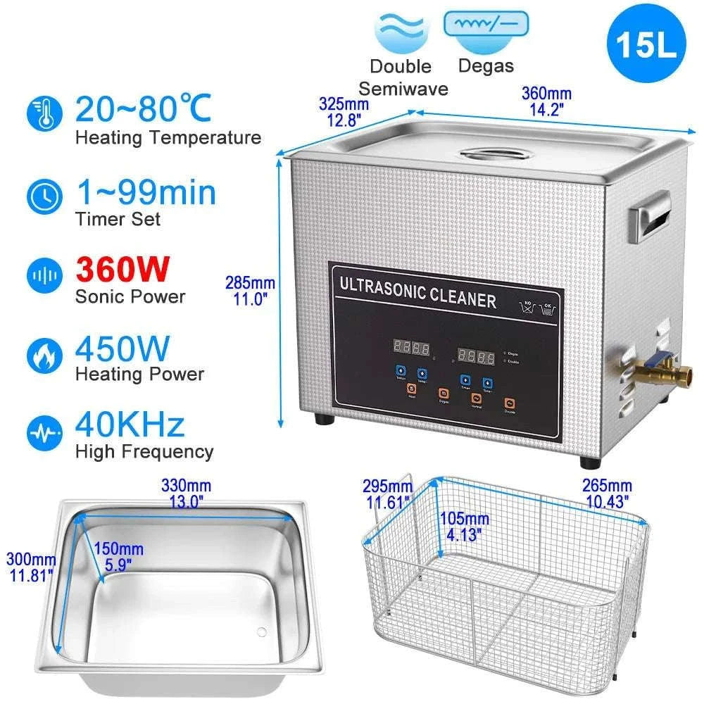 Ultrasonic Cleaner Machine 40kHz Heated Bath for Jewelry, Dental & Tools-30L 840W CJ100SD-4 / EU / China Mainland