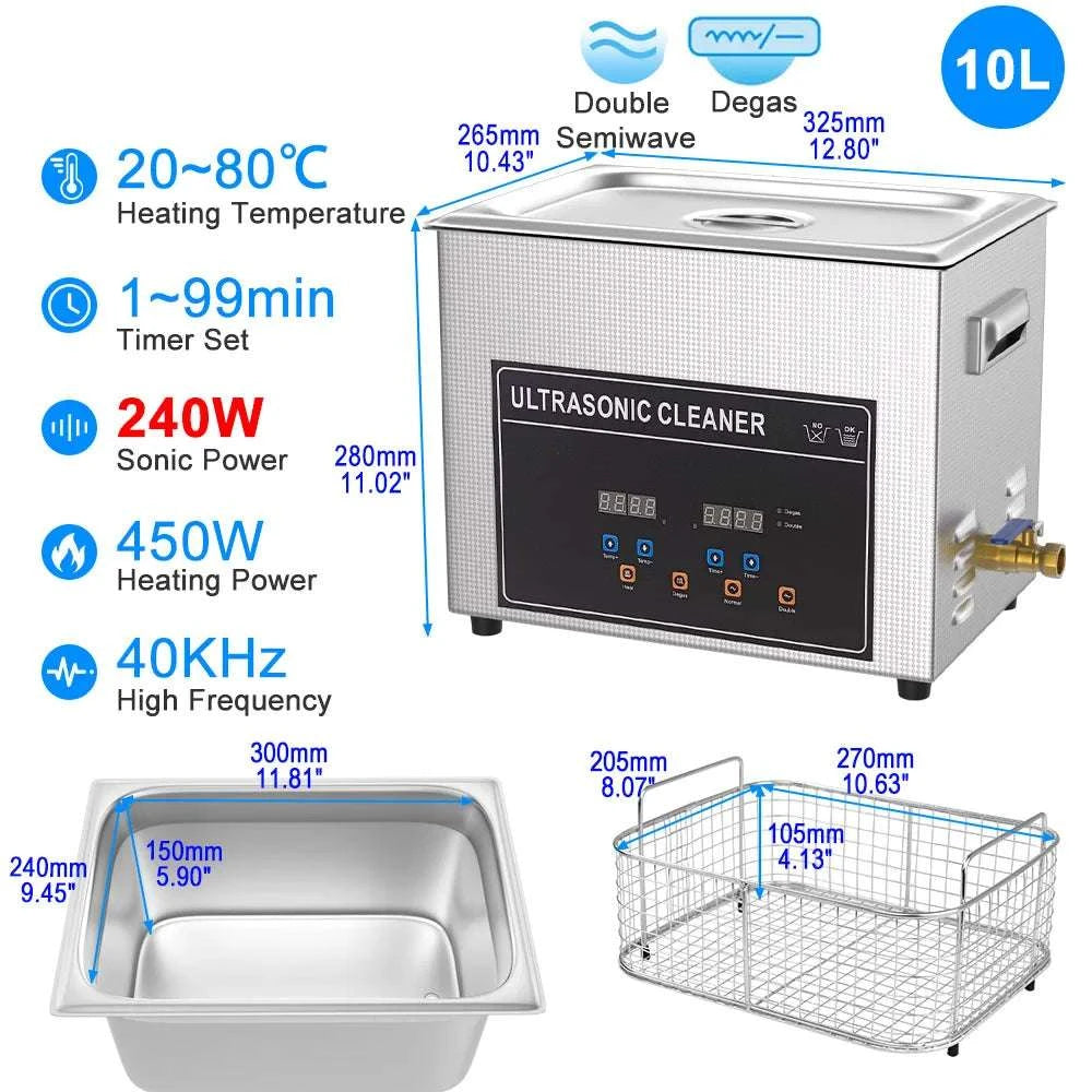 Ultrasonic Cleaner Machine 40kHz Heated Bath for Jewelry, Dental & Tools-30L 840W CJ100SD-4 / EU / China Mainland