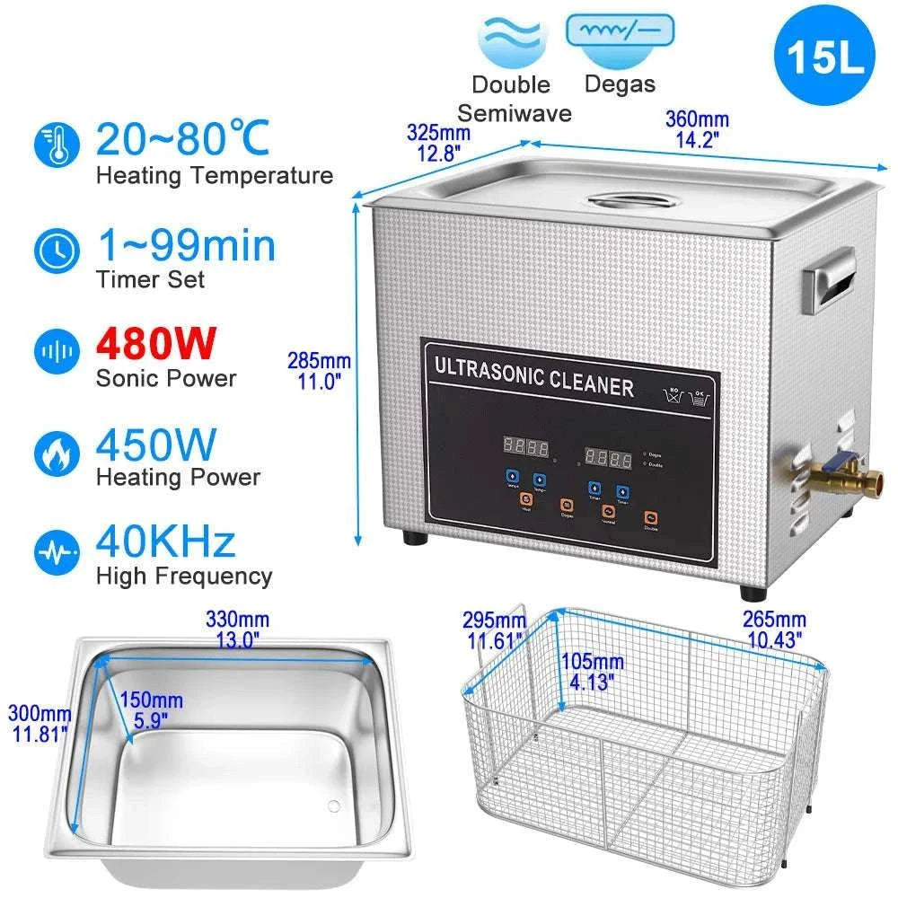 Ultrasonic Cleaner Machine 40kHz Heated Bath for Jewelry, Dental & Tools-30L 840W CJ100SD-4 / EU / China Mainland