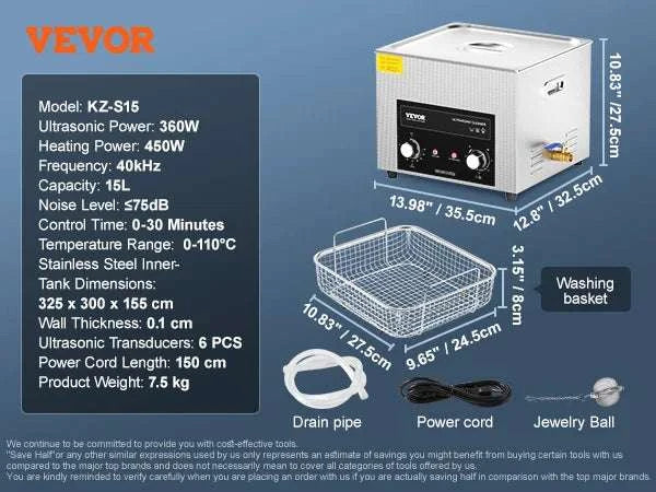 Ultrasonic Cleaner with Heat & Timer for Parts, Jewelry, Tools-2L / GERMANY