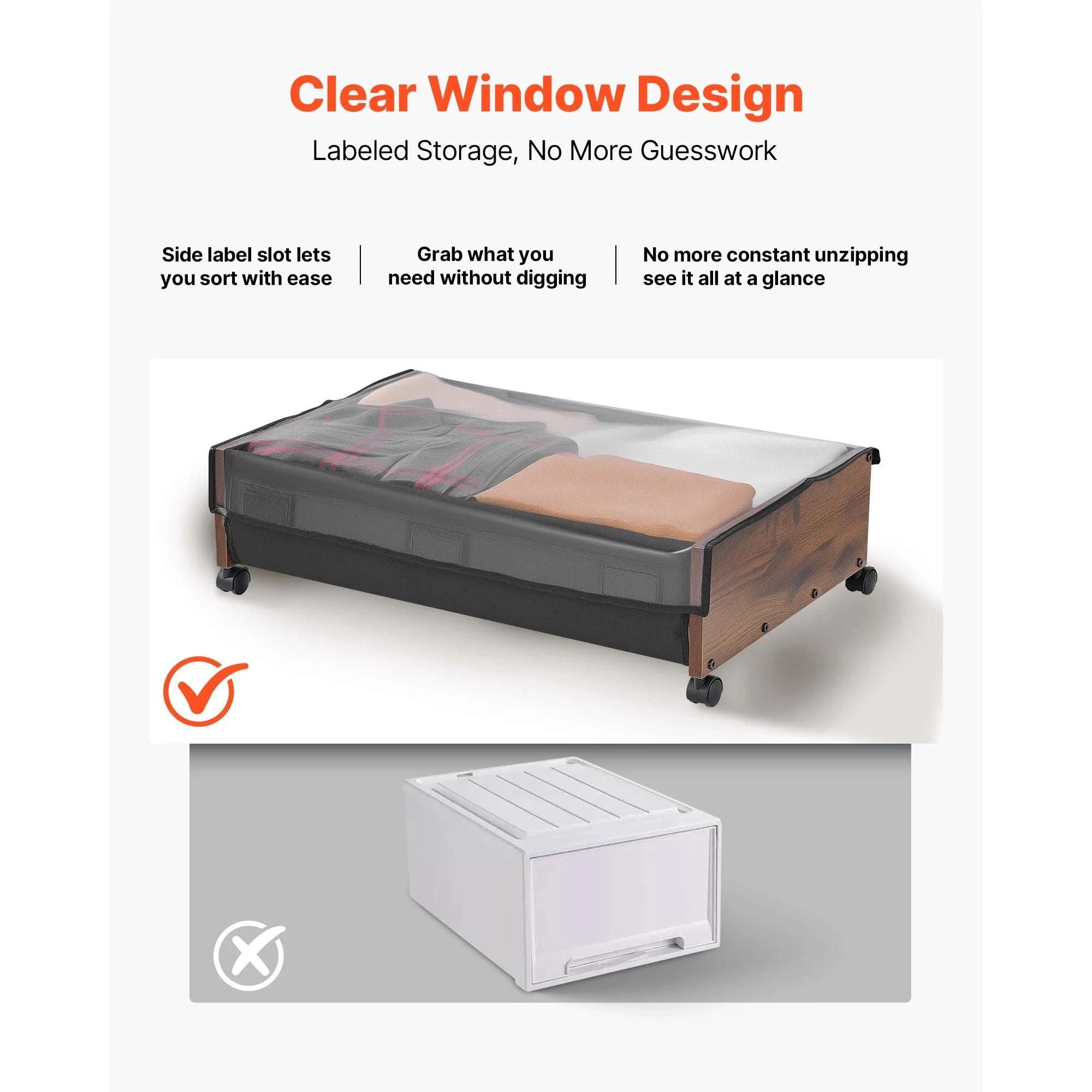Under Bed Storage Organizer with Wheels and Clear Lid Bins-28-32inch / United States