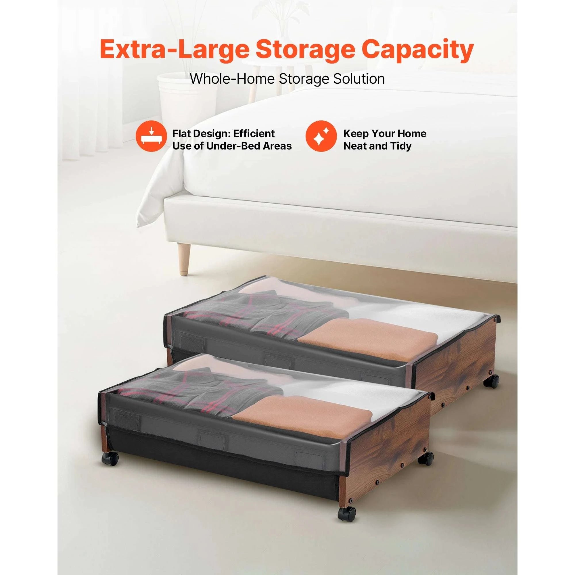 Under Bed Storage Organizer with Wheels and Clear Lid Bins-28-32inch / United States