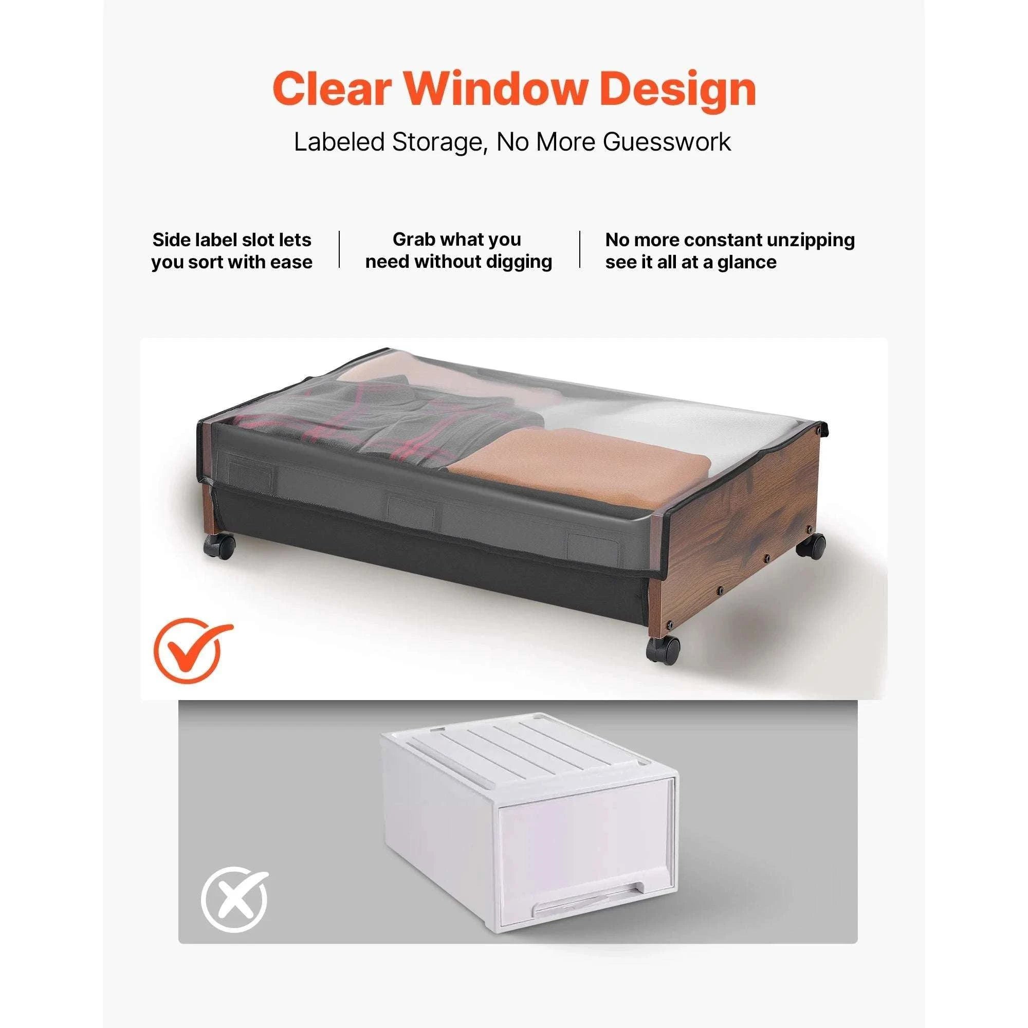 Under Bed Storage Organizer with Wheels and Clear Lid Bins-28-32inch / United States