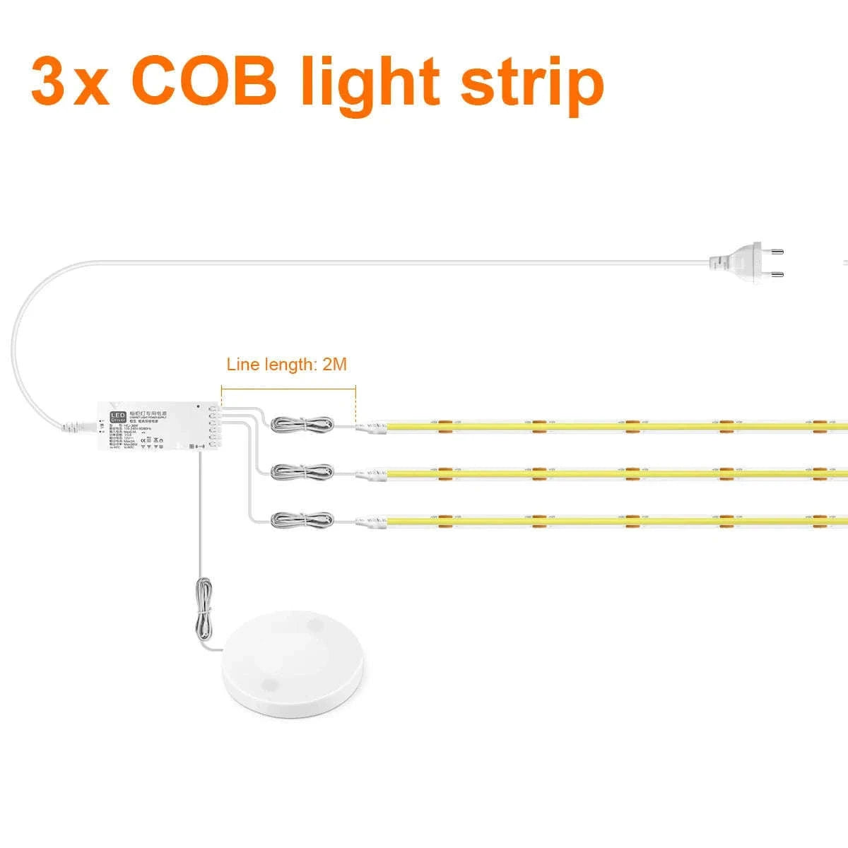 Under Cabinet COB LED Strip Light with Touch Dimmer-2PCS LED Strip / Neutral White / EU Power Plug|2m