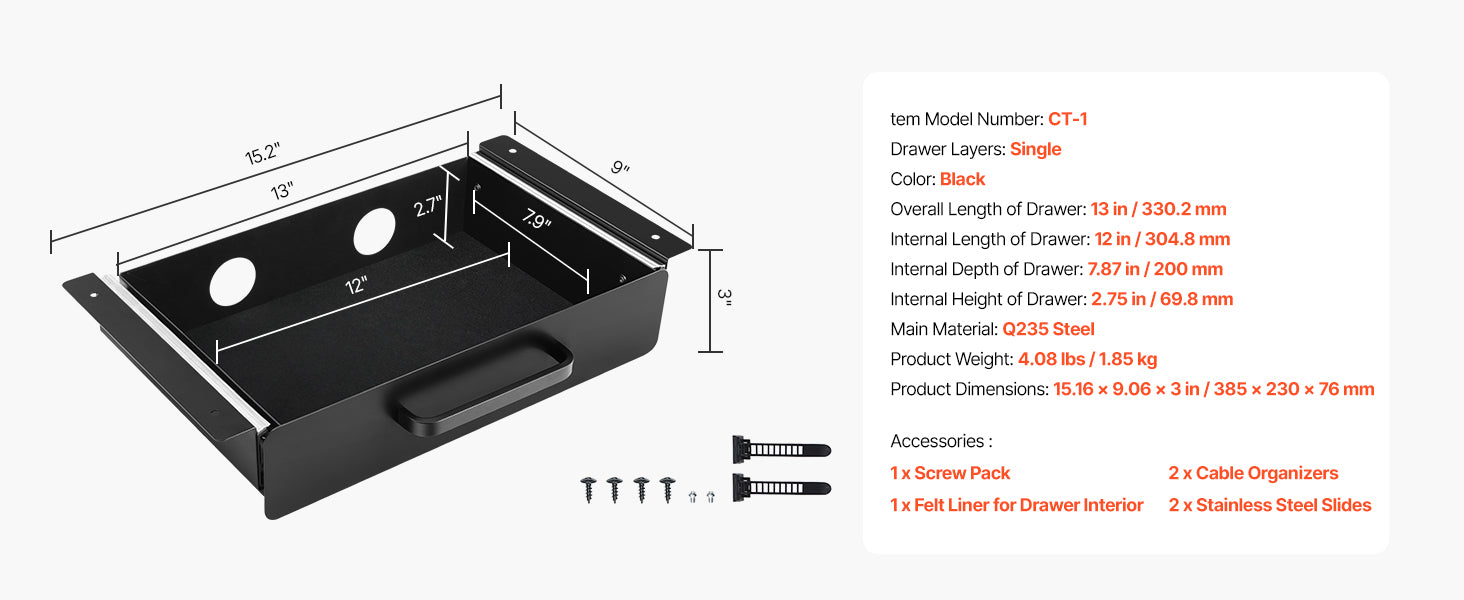 Under Desk Pull-Out Drawer Organizer with Smooth Slide Storage