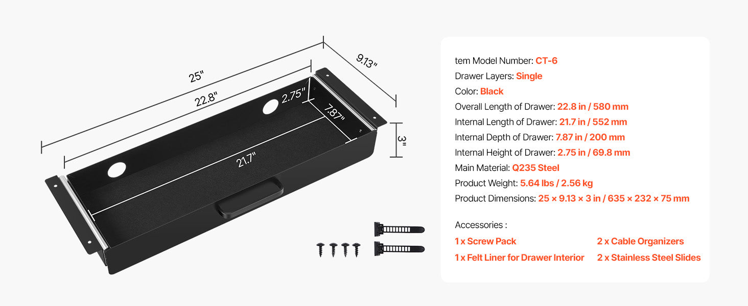 Under Desk Pull-Out Drawer Organizer with Smooth Slide Storage