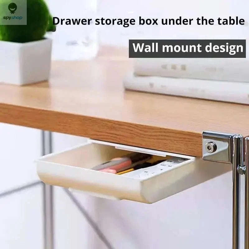 Under-Desk Storage Drawer – Hidden Workspace Organizer with Adhesive Mount-Grey L