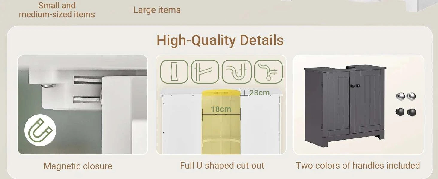 Under Sink Bathroom Cabinet with U-Shape Storage 60x60x30cm-Dark Grey / GERMANY