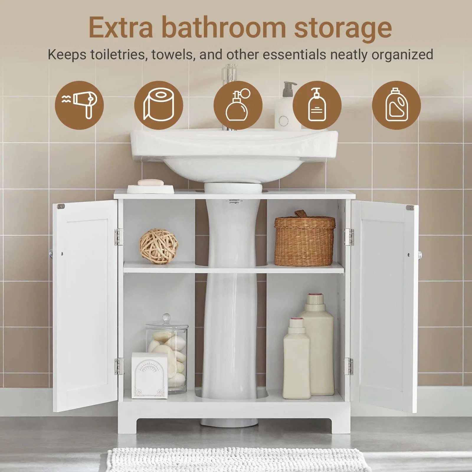 Under Sink Bathroom Cabinet with U-Shape Storage 60x60x30cm-Dark Grey / GERMANY