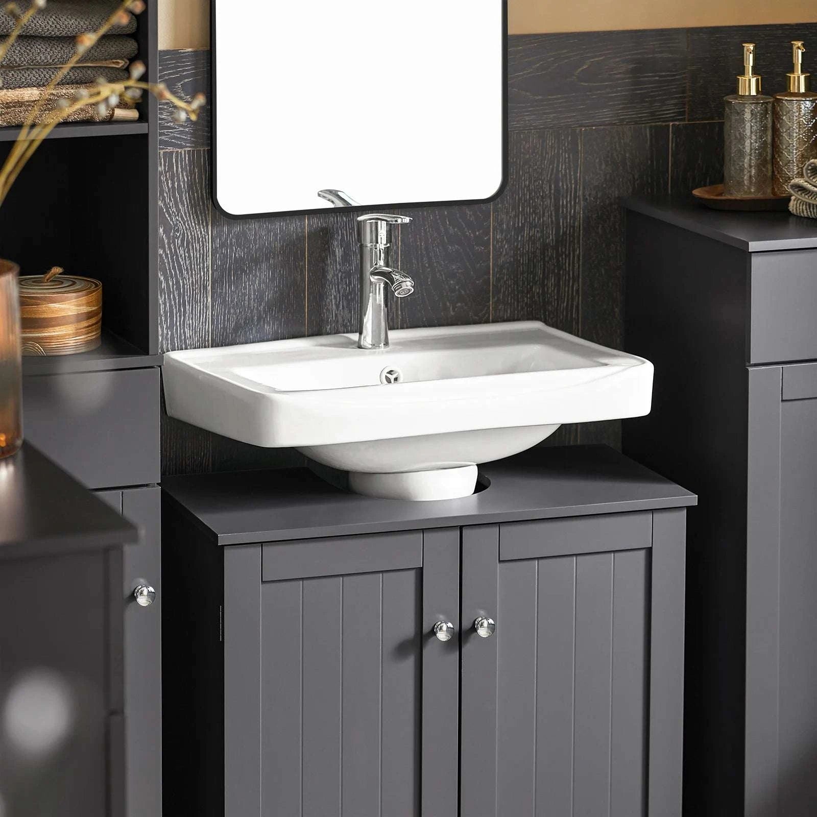 Under Sink Bathroom Cabinet with U-Shape Storage 60x60x30cm-Dark Grey / GERMANY