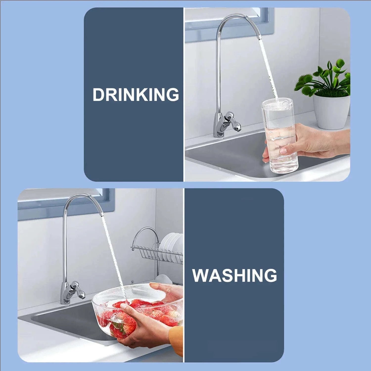 Under Sink Drinking Water Filter Purifier 5-in-1 Stainless Steel Filtration System With Faucet-Host and 2xFilter