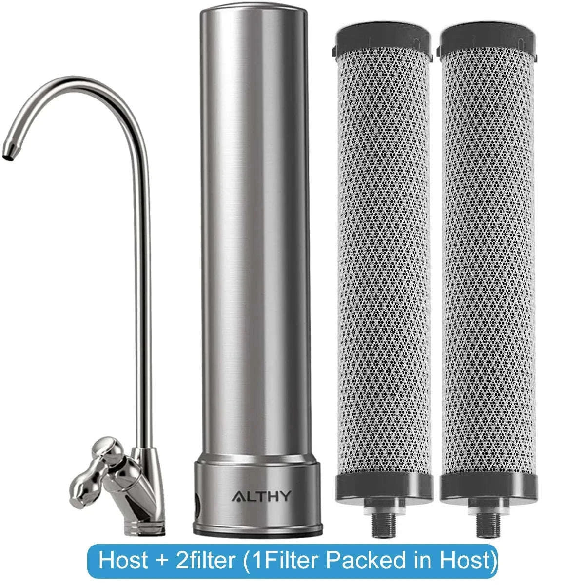 Under Sink Drinking Water Filter Purifier 5-in-1 Stainless Steel Filtration System With Faucet-Host and 2xFilter