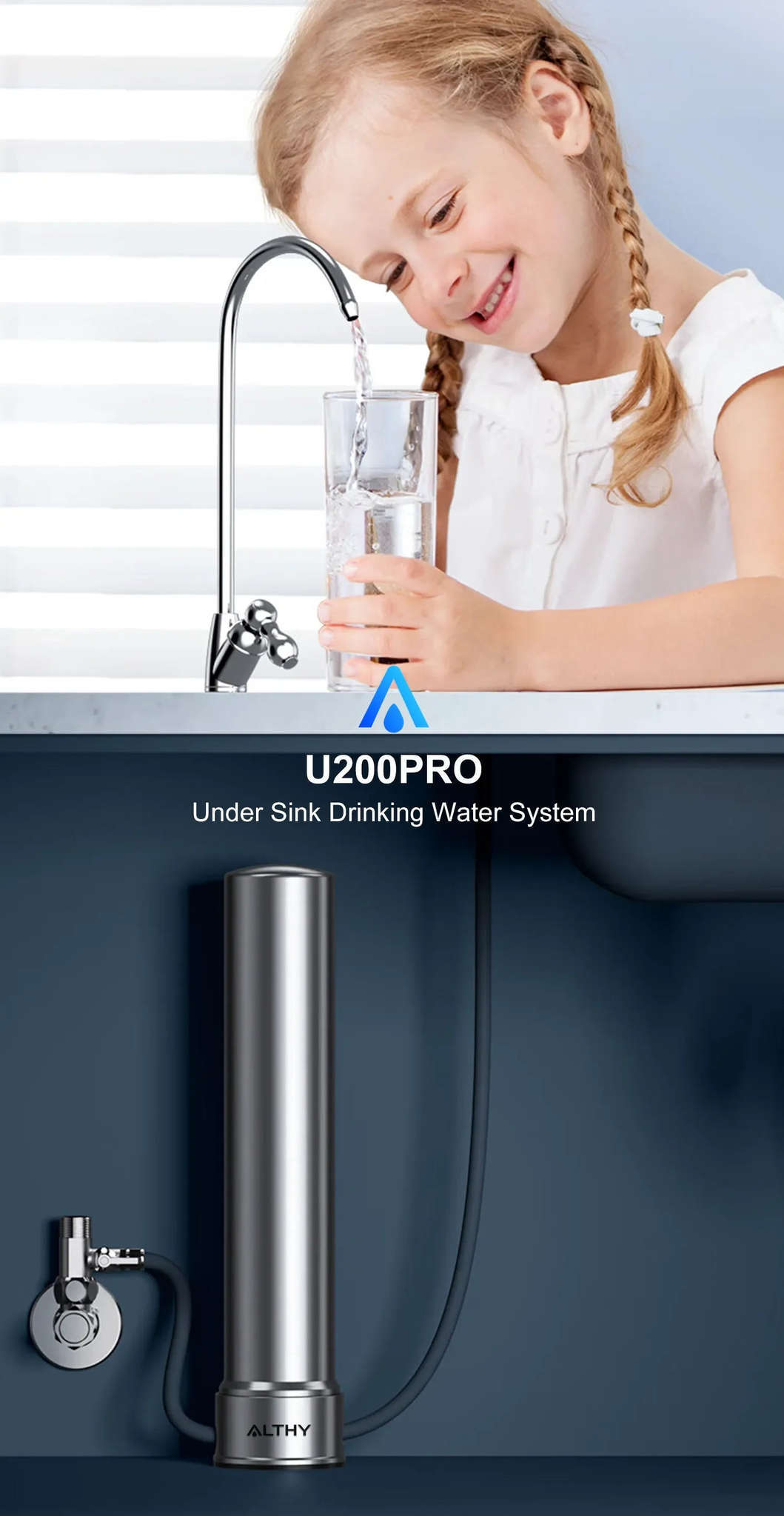 Under Sink Drinking Water Filter Purifier 5-in-1 Stainless Steel Filtration System With Faucet-Host and 2xFilter