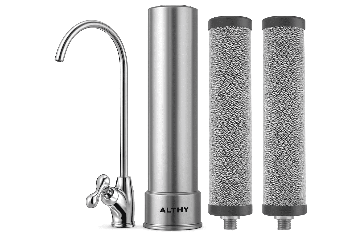 Under Sink Drinking Water Filter Purifier 5-in-1 Stainless Steel Filtration System With Faucet-Host and 2xFilter