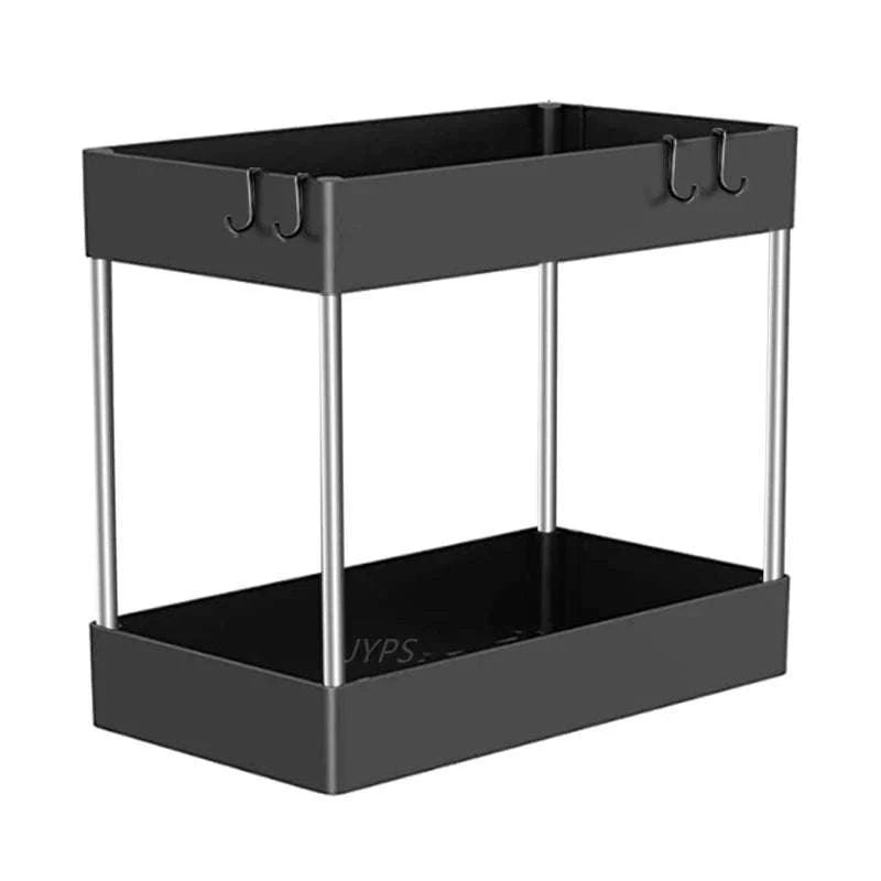 Under Sink Storage Organizer with 2-Tier Pull-Out Drawers-1PCS / black with hook