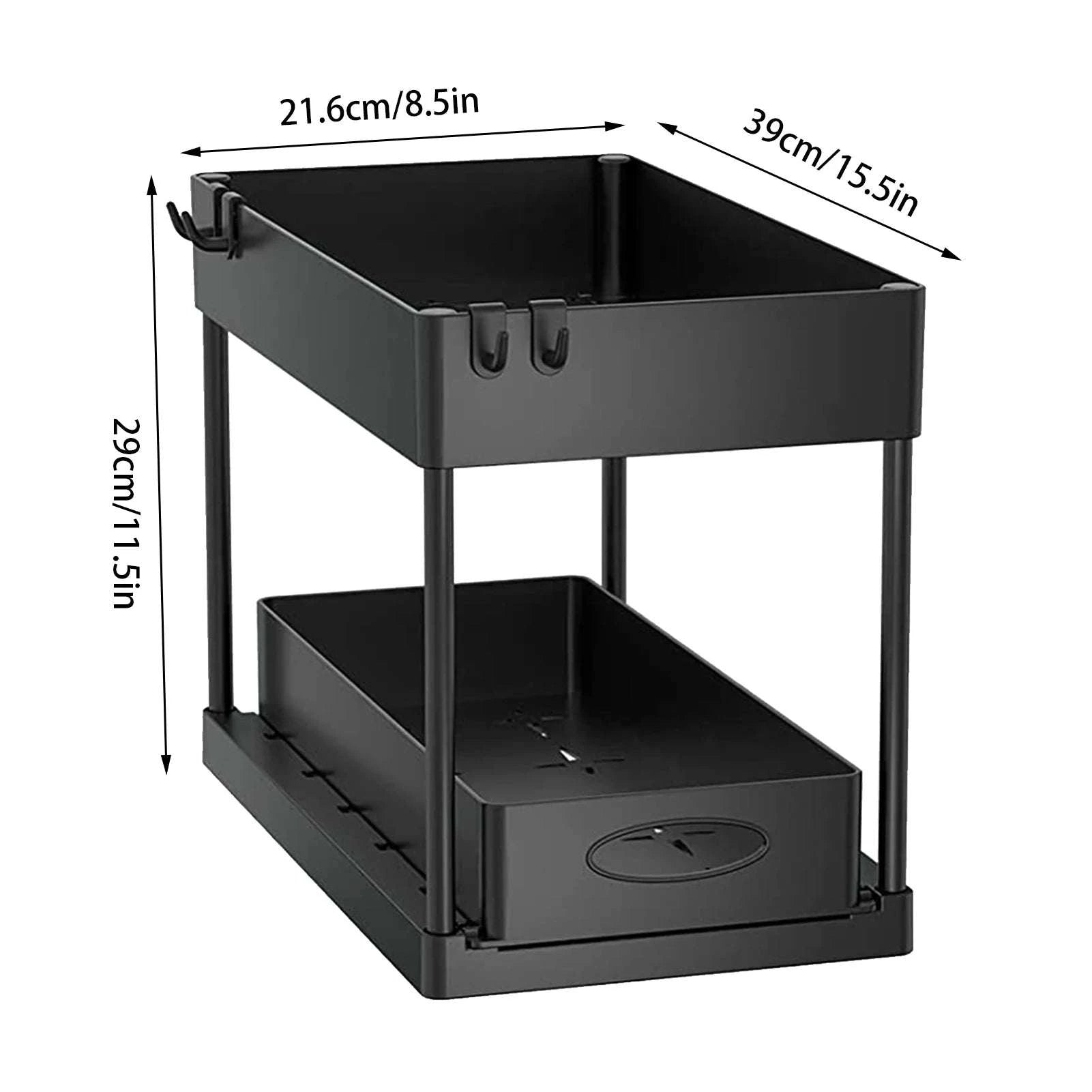 Under Sink Storage Organizer with 2‑Tier Pull-Out Drawers-1PCS / black with hook