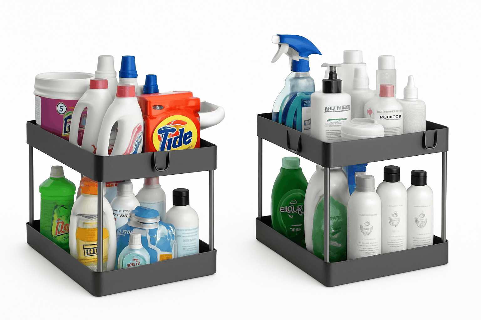 Under Sink Storage Organizer with 2-Tier Pull-Out Drawers-1PCS / black with hook