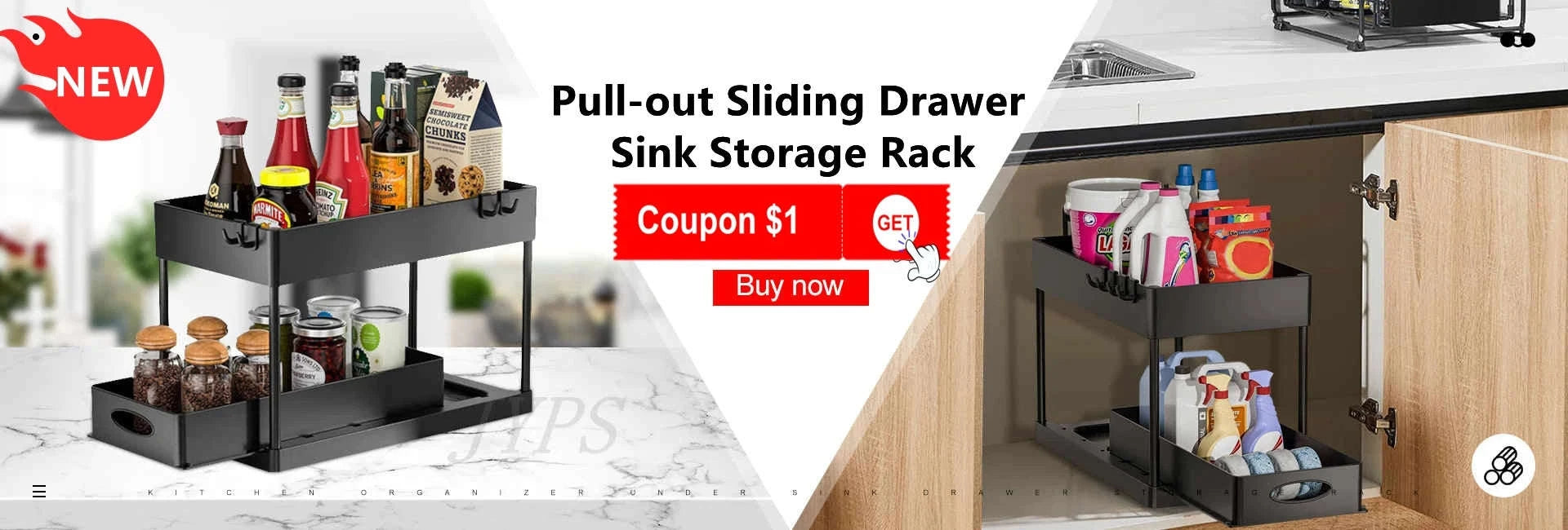 Under Sink Storage Organizer with 2‑Tier Pull-Out Drawers-1PCS / black with hook