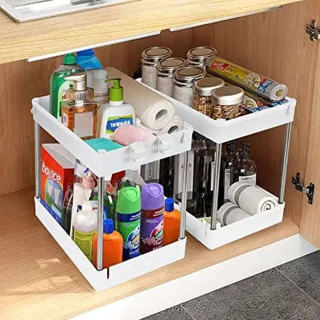 Under Sink Storage Organizer with 2‑Tier Pull-Out Drawers-1PCS / black with hook