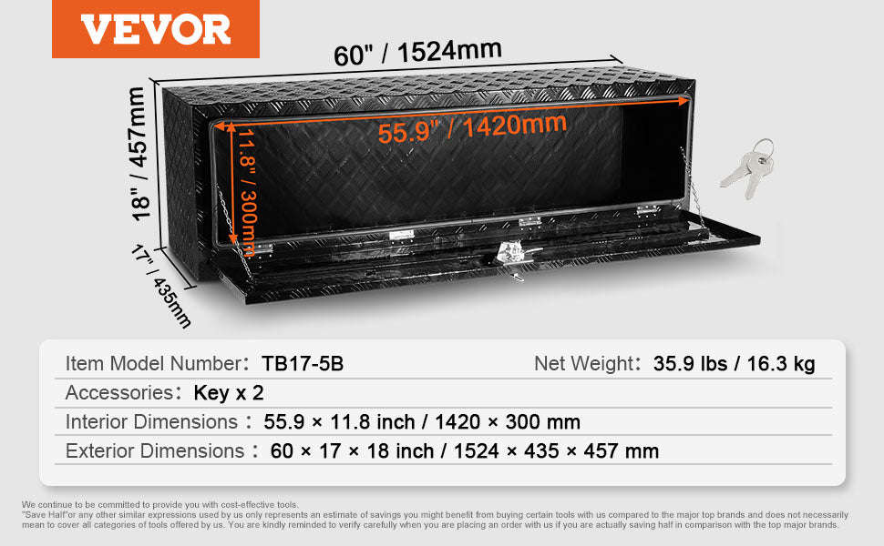 Underbody Truck Storage Box with Lock and Keys-48x24x24 inch / United States